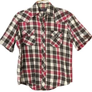 Vintage Lariat Plaid Pearl Snap Shirt Western Short Sleeve Cotton Shirt Men’s M
